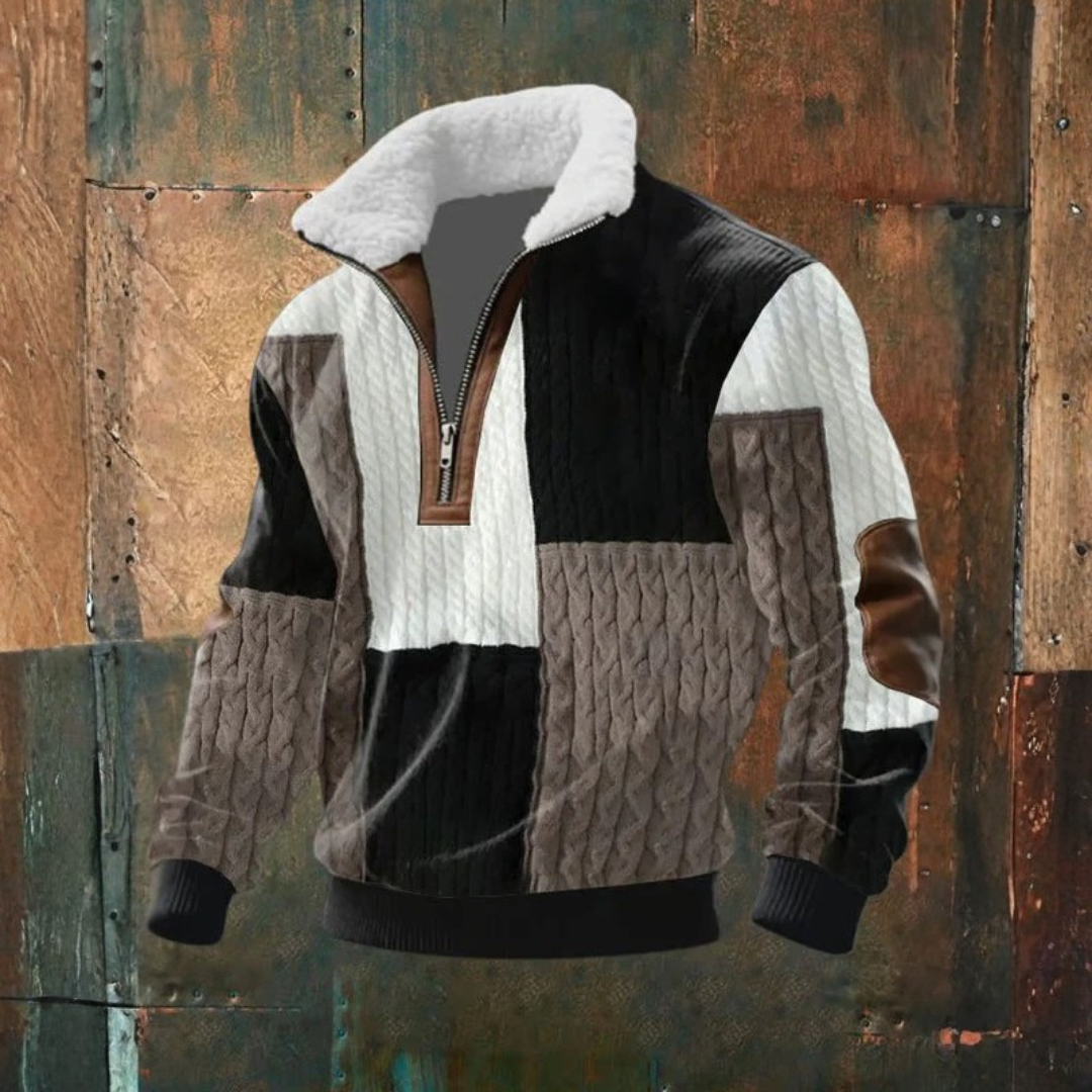 Pull zippé à col montant doublé