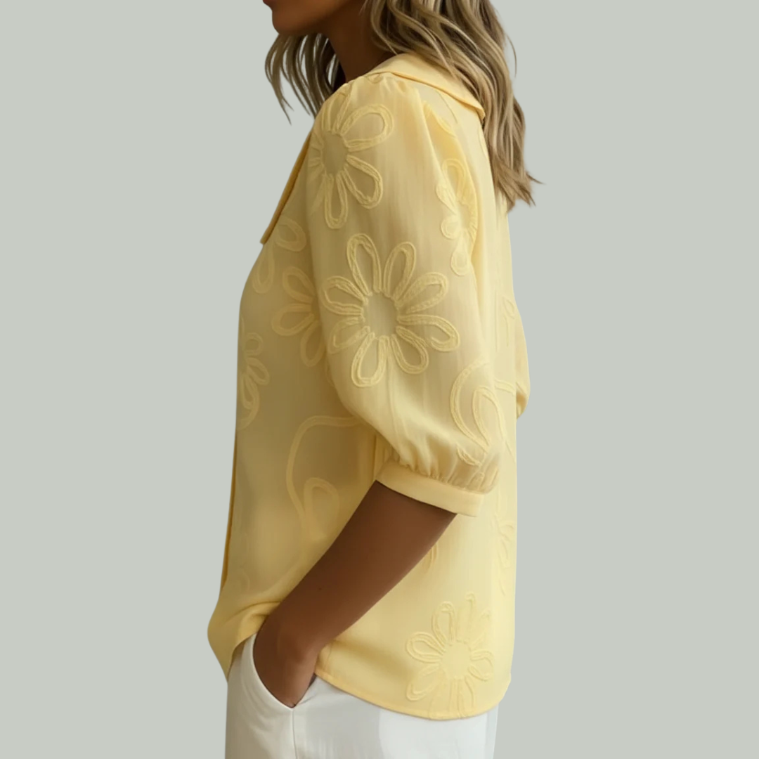 Blouse florale légère femme col rond élégant manches mi-longues