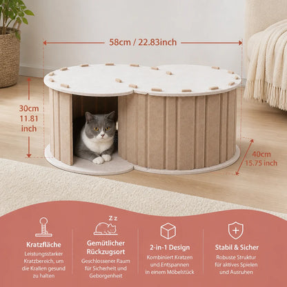 Interaktives Katzenbett mit integriertem Kratzbaum