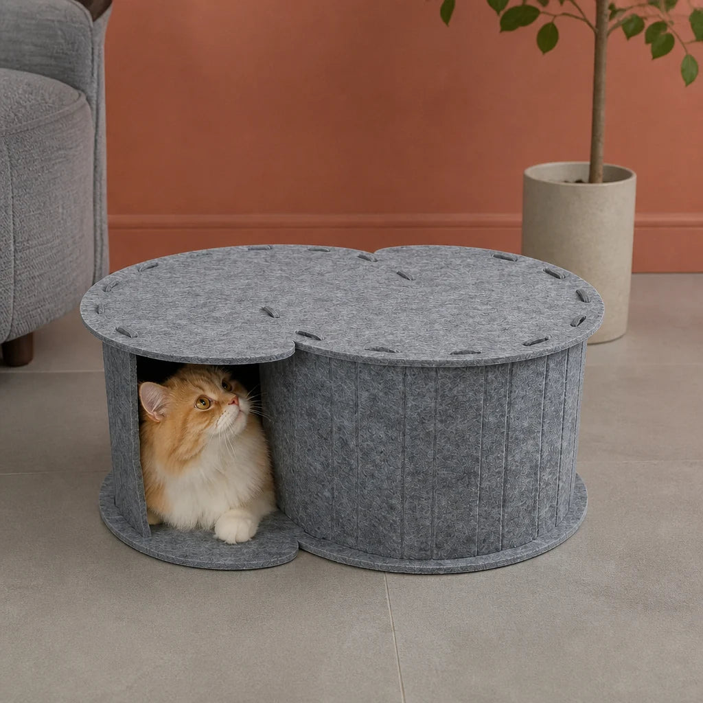Interaktives Katzenbett mit integriertem Kratzbaum