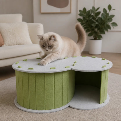 Interaktives Katzenbett mit integriertem Kratzbaum