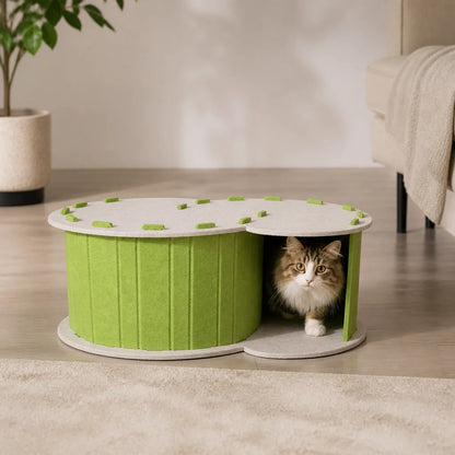 Interaktives Katzenbett mit integriertem Kratzbaum