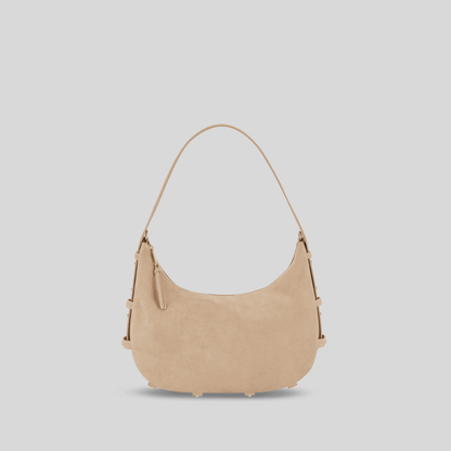 Halbmondförmige Tasche aus kaffeefarbenem Wildlederimitat