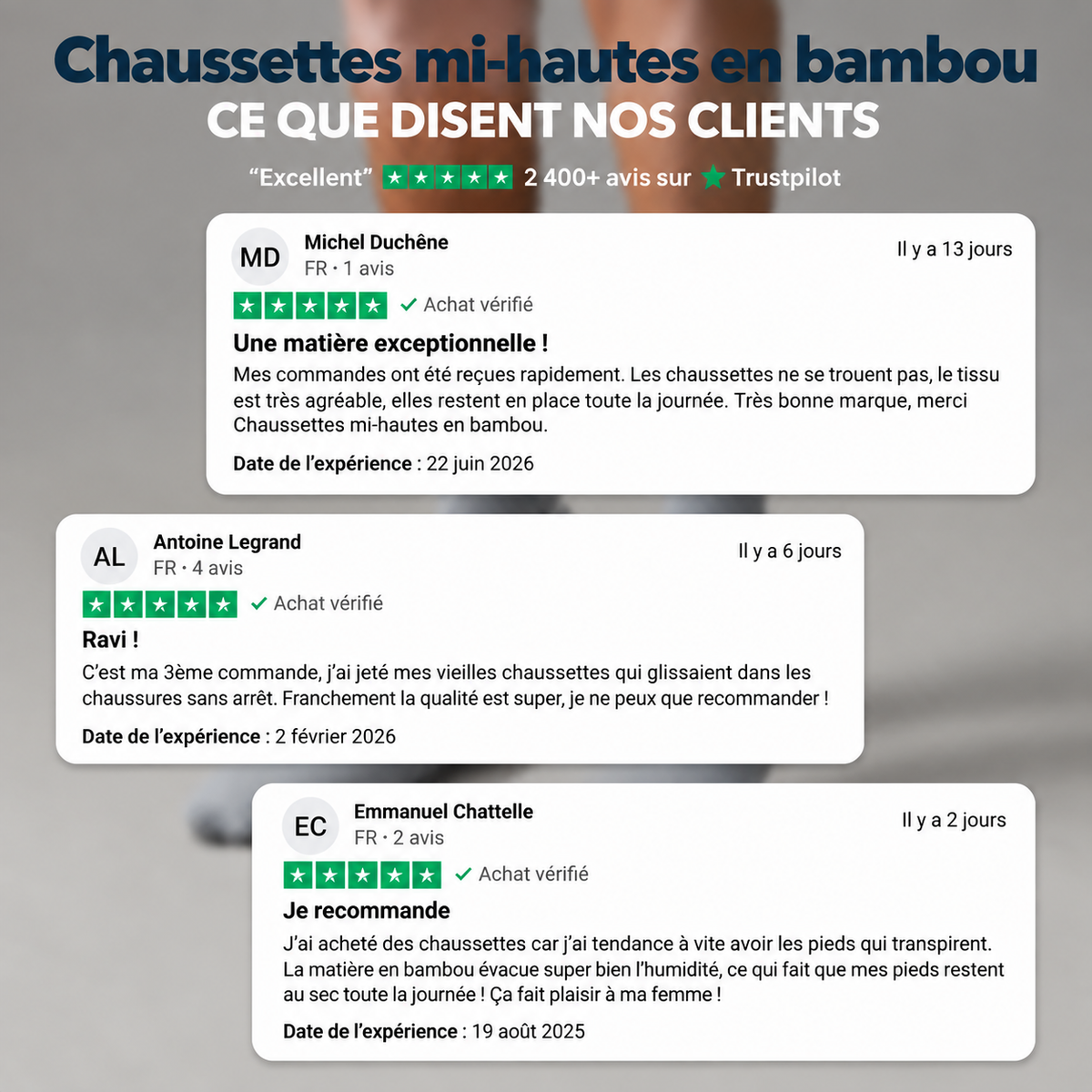 Chaussettes mi-hautes en bambou respirantes et confortables