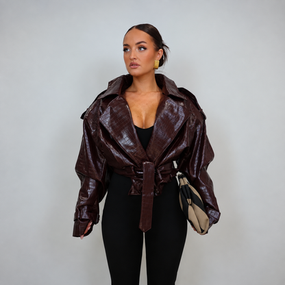 Trench Court Effet Croco Femme