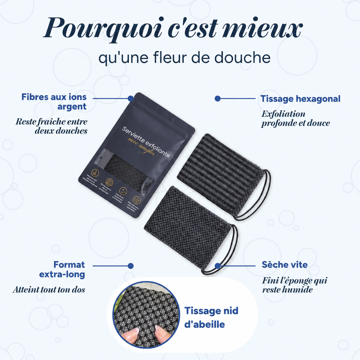 Serviette exfoliante corps longue