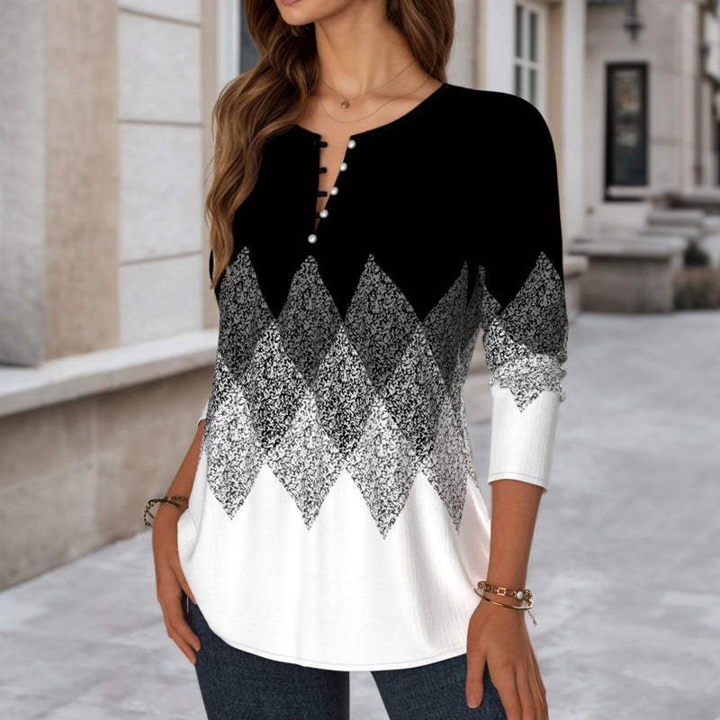 Blouse Vintage à Blocs de Couleur à Manches Longues