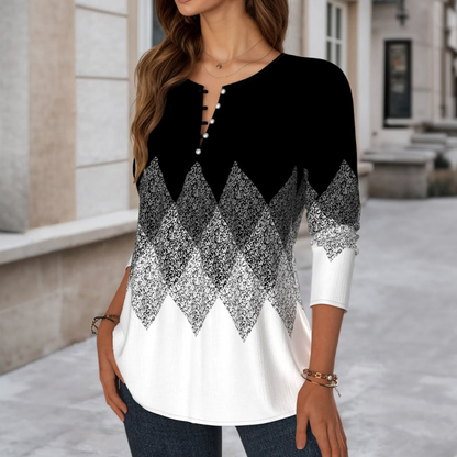 Blouse Vintage à Blocs de Couleur à Manches Longues