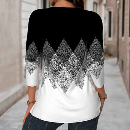 Blouse Vintage à Blocs de Couleur à Manches Longues