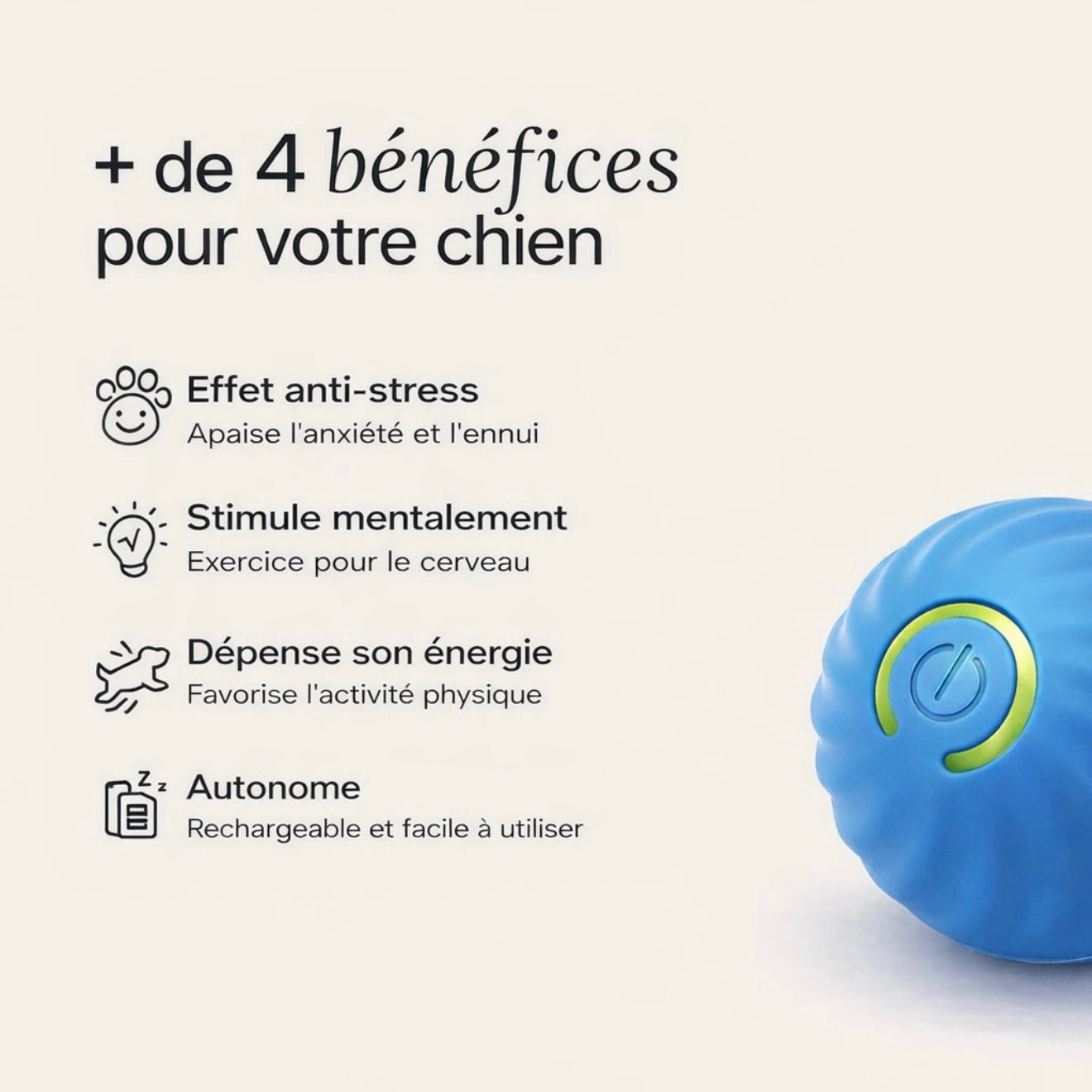 Balle interactive apaisante pour chien