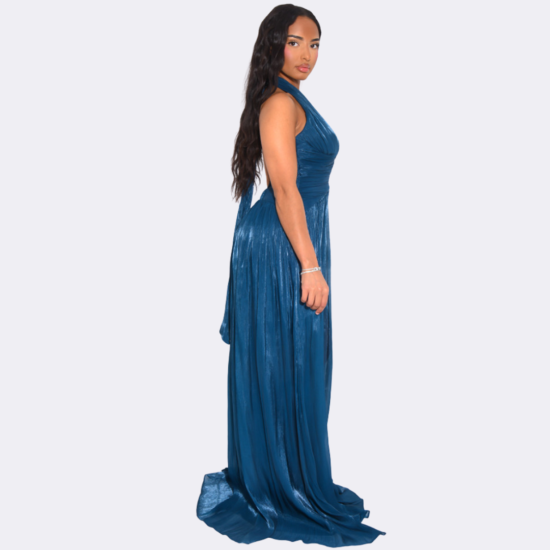 Robe Longue Satinée Dos Nu à Fente