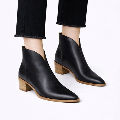 Bottines en cuir avec talon bloc et fermeture éclair