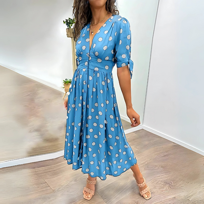 Robe mi-longue noire à pois