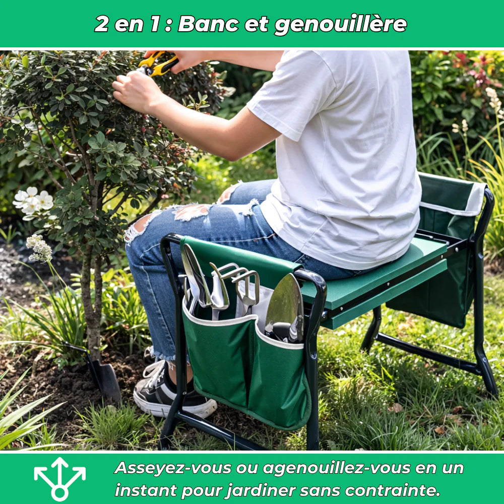 Banc de Jardinage 2-en-1 Confort et Praticité