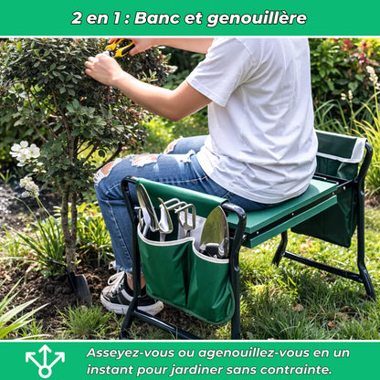 Banc de Jardinage 2-en-1 Confort et Praticité
