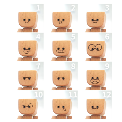 Bewegliche Holzfigur mit magnetischen Gesichtsausdrücken