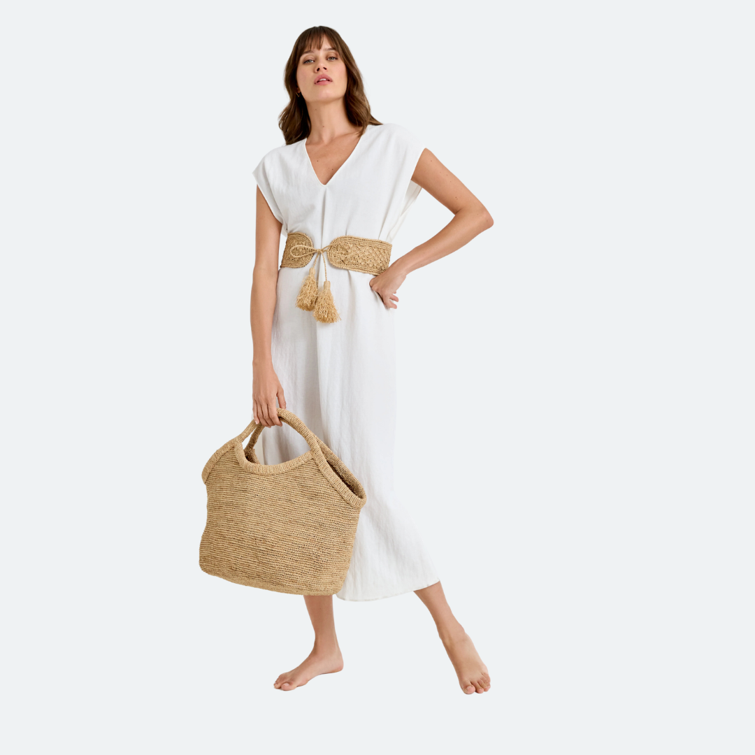 Sac cabas en raphia naturel tressé