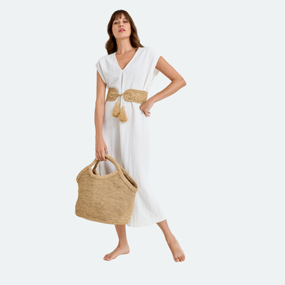 Sac cabas en raphia naturel tressé