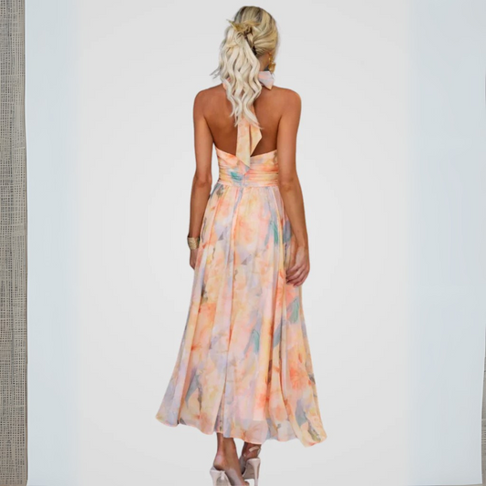 Midikleid mit Neckholder – Farbton Peach