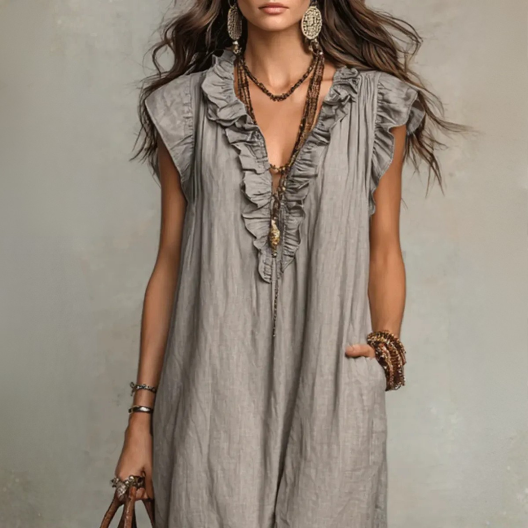 Langes, fließendes Boho-Kleid für elegante Damen im Sommer