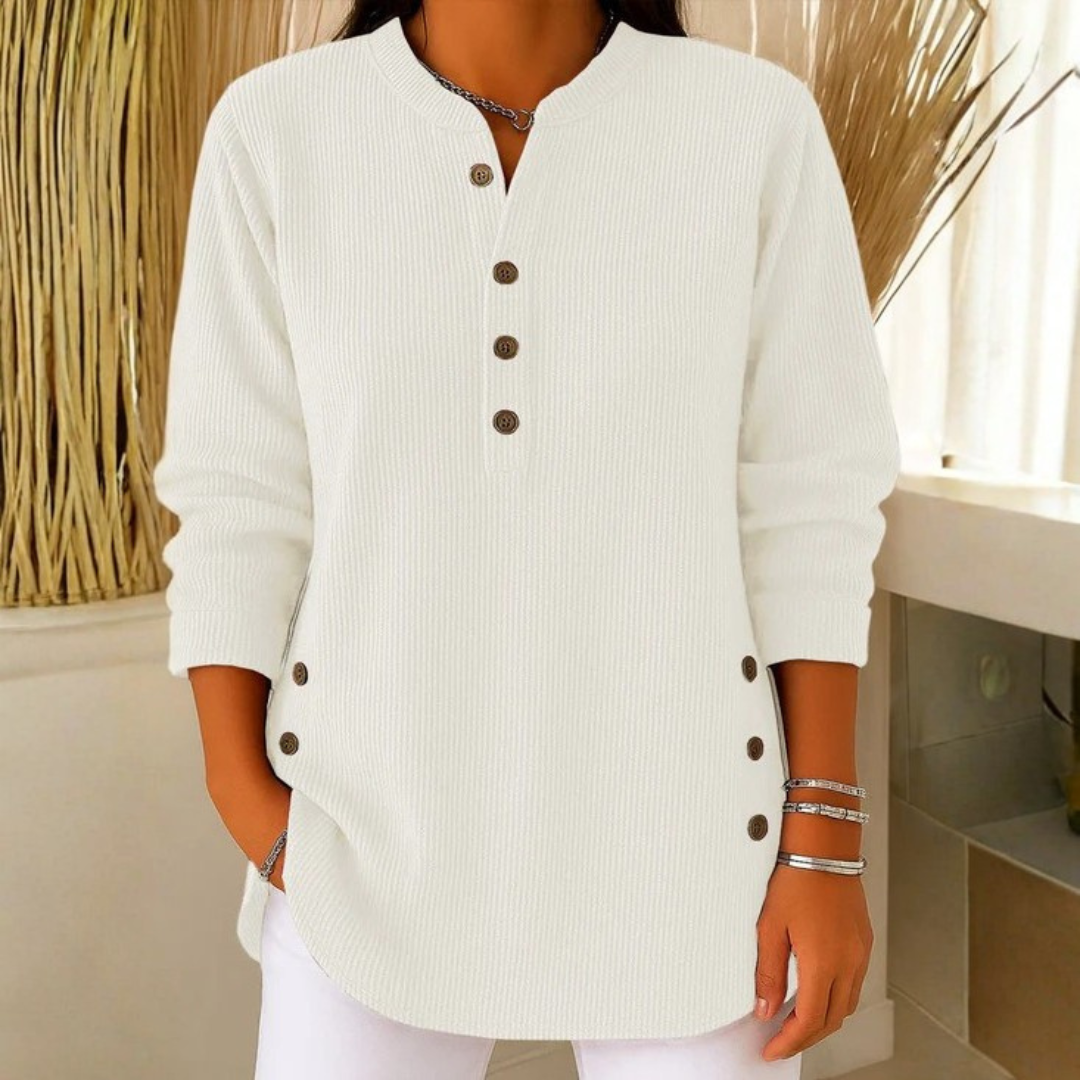 Sweat-shirt tricoté à manches longues avec patte de boutonnage pour femme