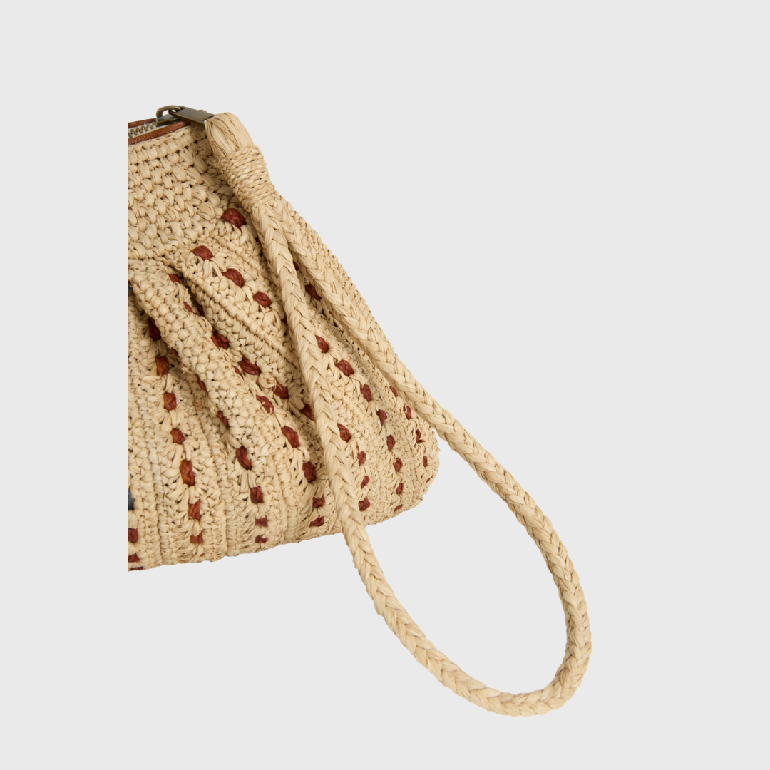Elegante, naturfarbene Tasche aus geflochtenem Raffia