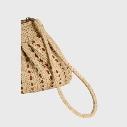 Elegante, naturfarbene Tasche aus geflochtenem Raffia