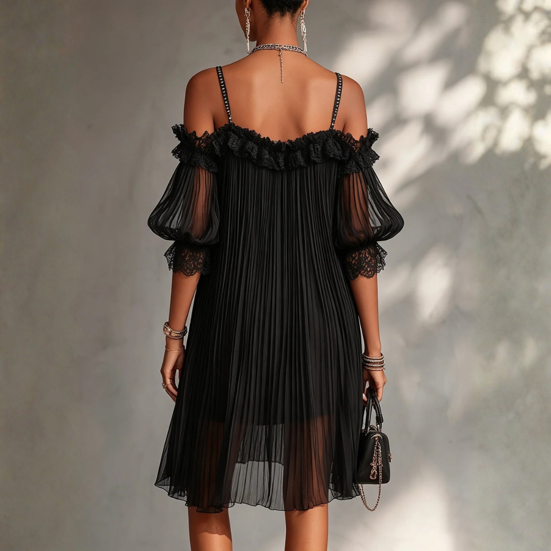 Kurzes Musselin-Kleid für Damen mit eleganter Spitze