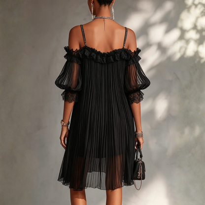 Kurzes Musselin-Kleid für Damen mit eleganter Spitze