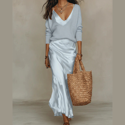 Robe satinée midi élégante