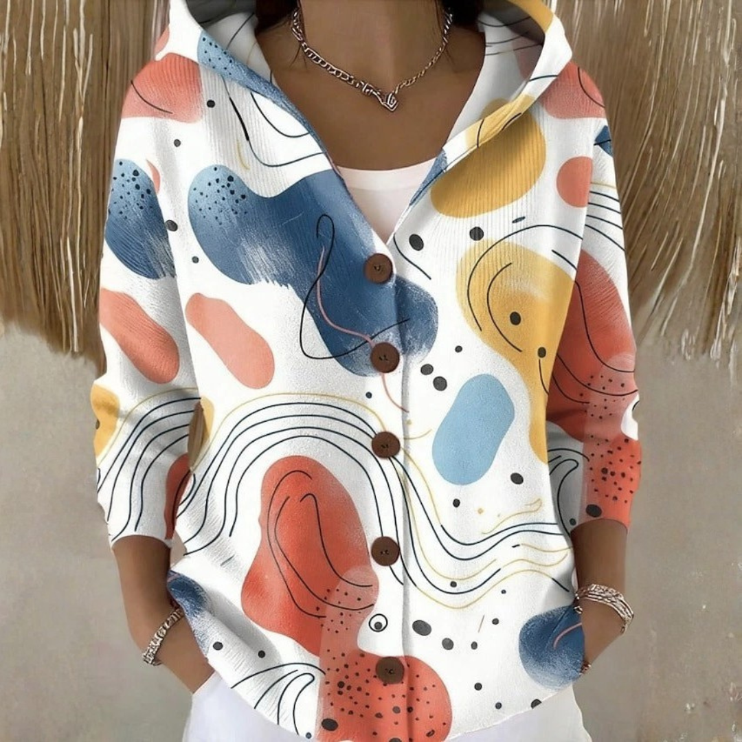 Farbige Strickjacke mit Kapuze für Damen