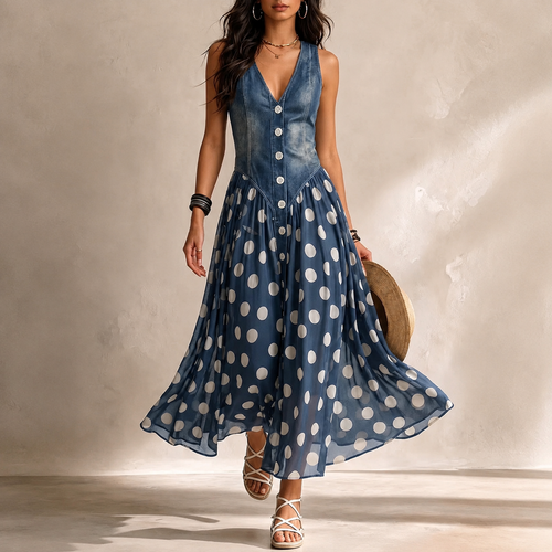 Fließendes Kleid mit Punkten für Damen