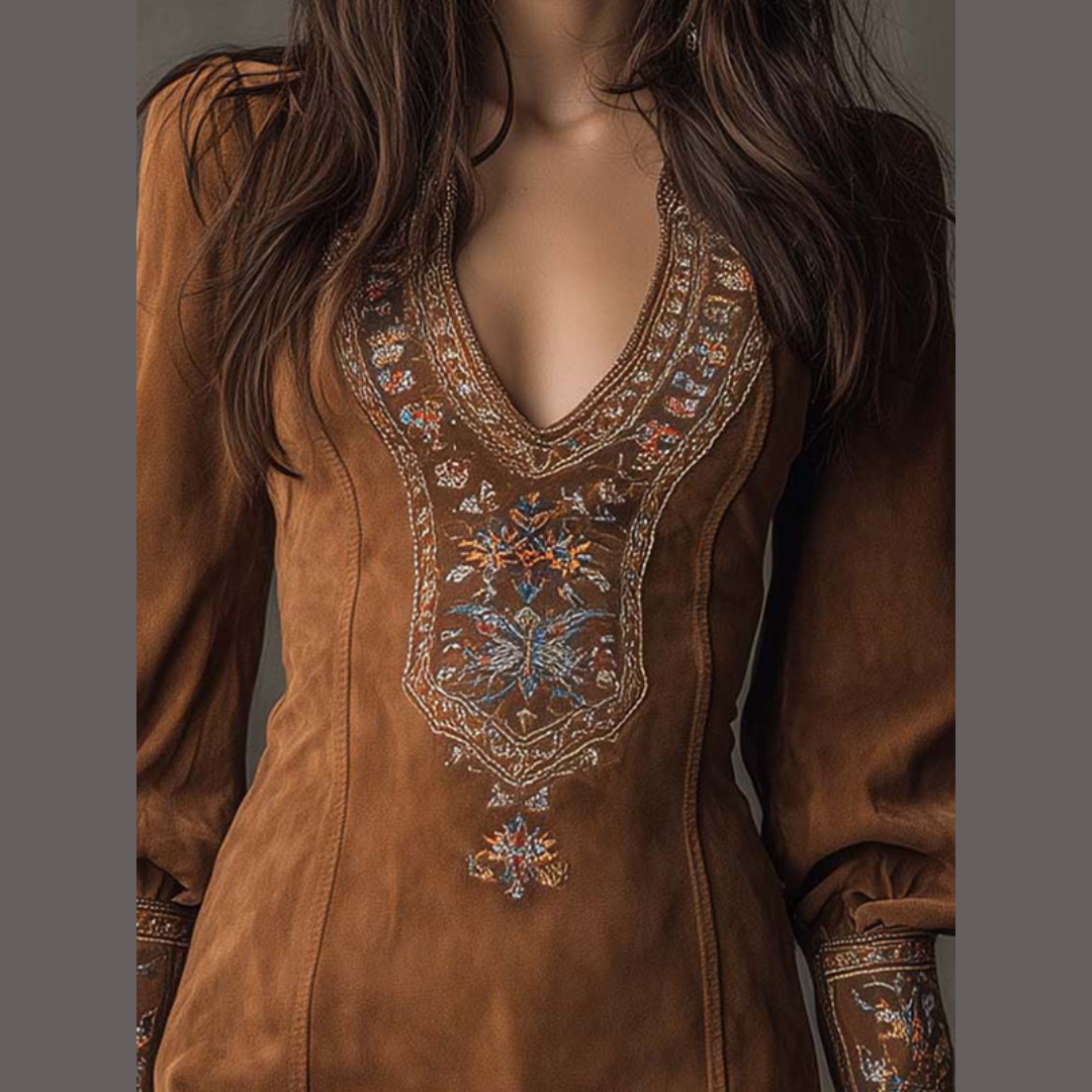 Robe en daim brodée