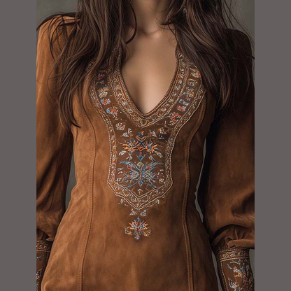 Robe en daim brodée