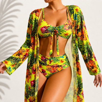 Elegantes und bequemes 3-teiliges Bikini-Set mit Blumenmuster für Damen