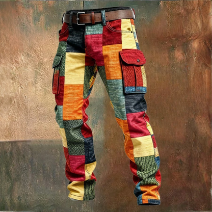 Pantalon cargo multicolore patchwork homme