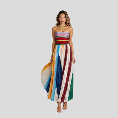 Mehrfarbiges, trägerloses Maxikleid