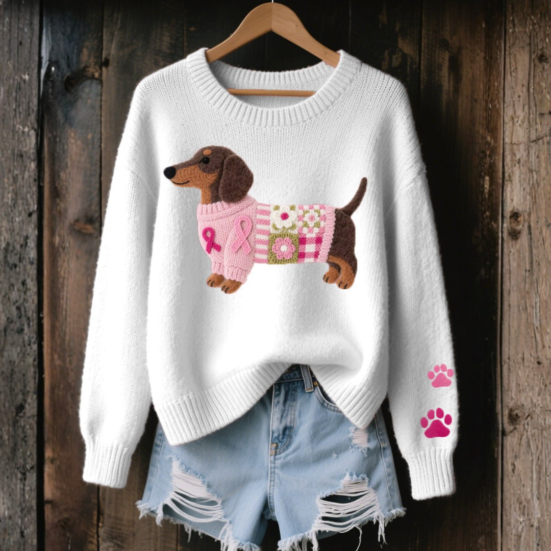 Strickpullover mit Dackelmotiv aus Wollfilz