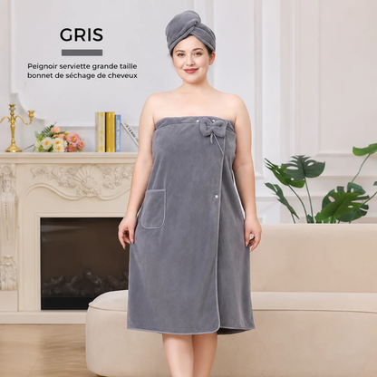 Peignoir de Bain Absorbant avec Bonnet Séchage Intégré