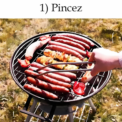 Pince de cuisson en inox à roulettes pour barbecue