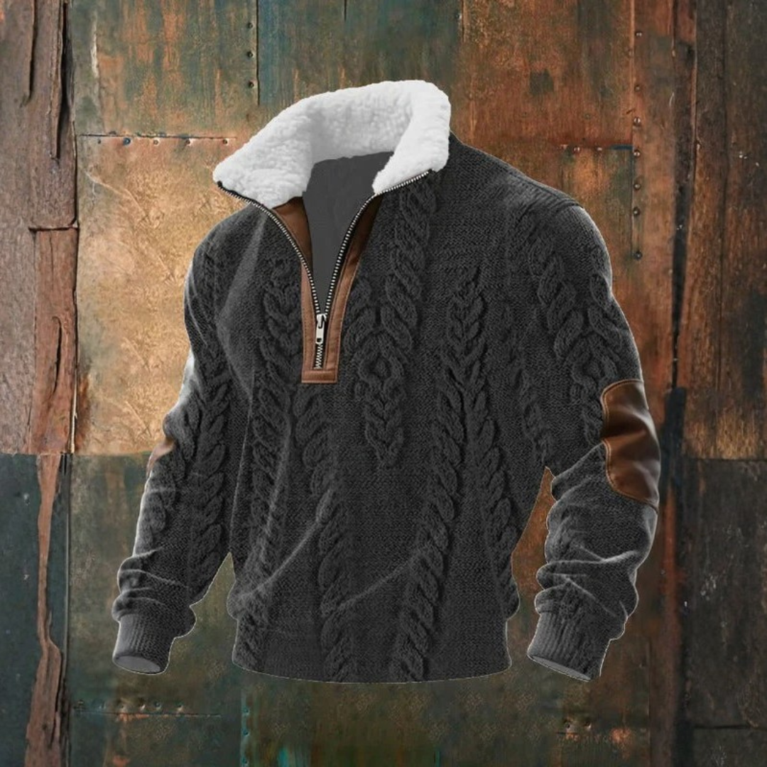 Pull zippé à col montant doublé