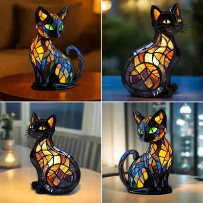 Lampe chat vitrail LED décorative