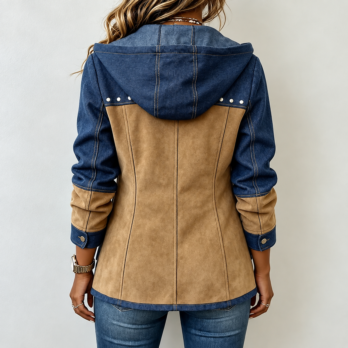 Veste à Capuche Bicolore Femme Marine et Camel
