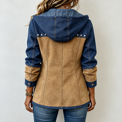 Veste à Capuche Bicolore Femme Marine et Camel