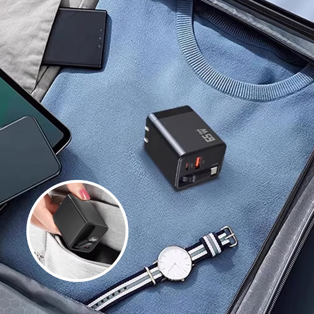 Chargeur rapide 65W avec 2 ports USB et câble détachable