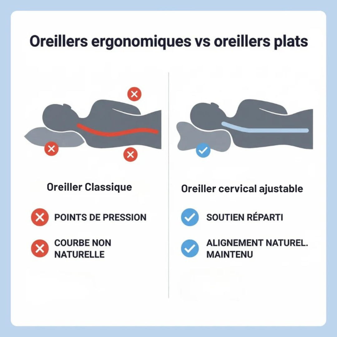 Oreiller cervical ajustable pour soulagement de la douleur