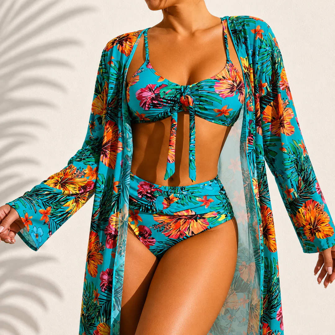 Elegantes und bequemes 3-teiliges Bikini-Set mit Blumenmuster für Damen