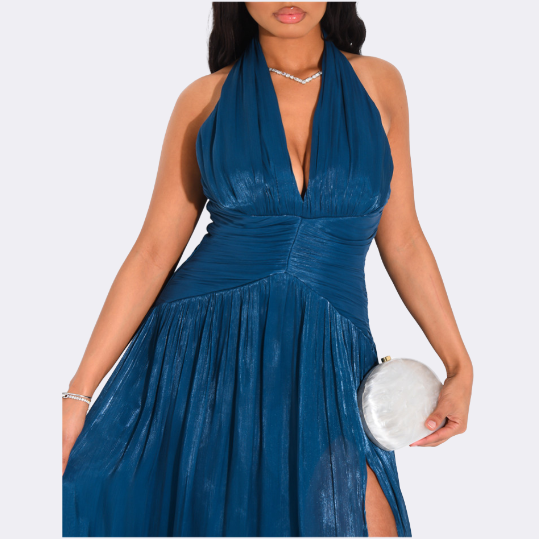Robe Longue Satinée Dos Nu à Fente