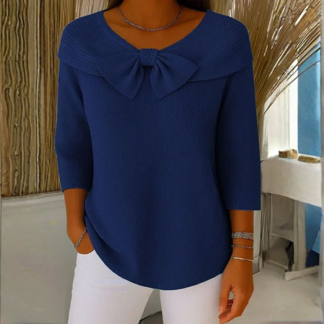 Damen-Wollpullover mit Knotenkragen