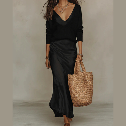 Robe satinée midi élégante